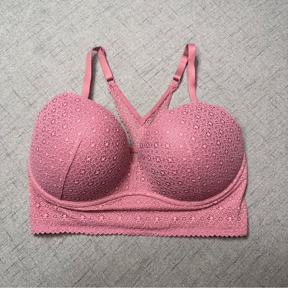 Victoria’s Secret Lace Padded Push Up No Wire Rose Pink Bra 34DD - Picture 1 of 7